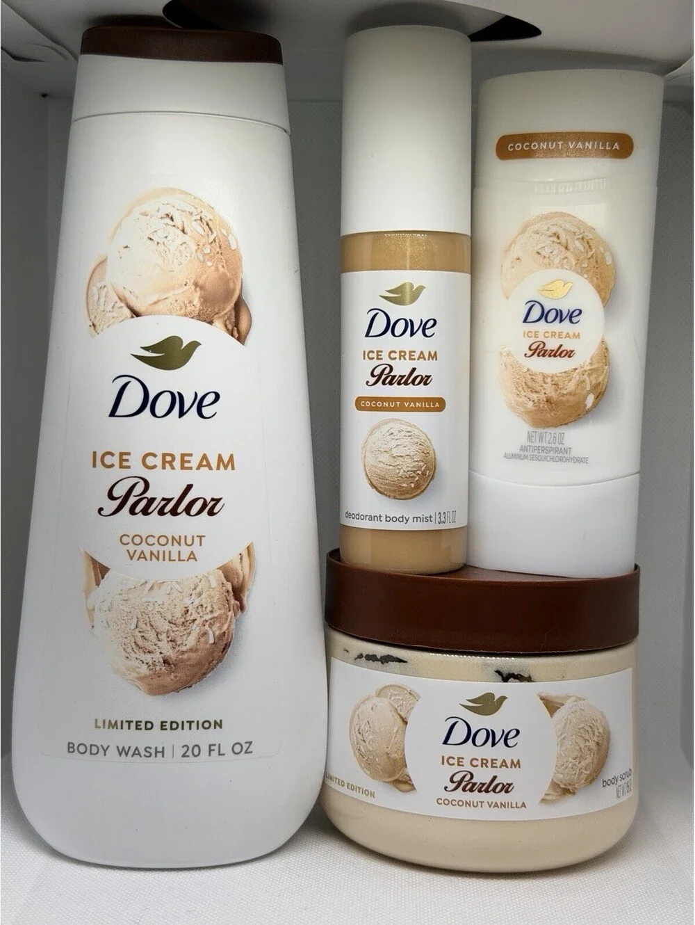 Limited Edition Dove Ice Cream Parlor Coconut Vanilla 4 Piece Set